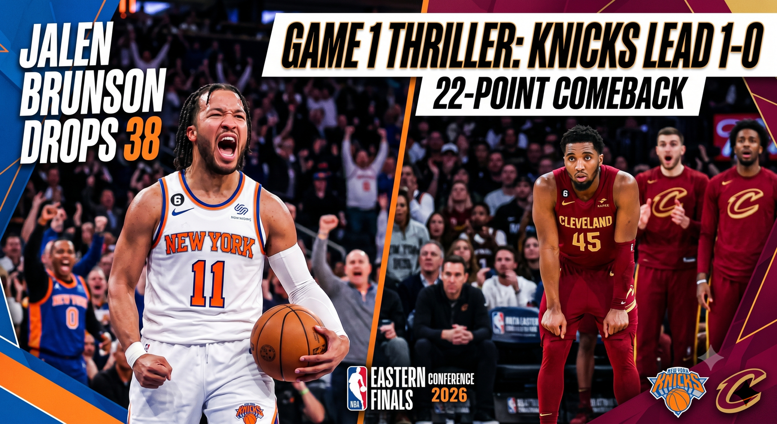 Jalen Brunson Drops 38 as Knicks Take Game 1 in Cavaliers vs Knicks Eastern Conference Finals Thriller