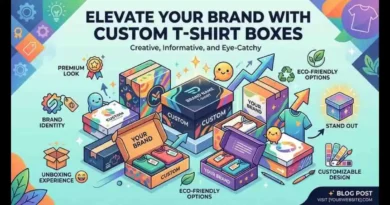 Custom T-shirt Boxes infographic showing colorful branded apparel packaging with eco-friendly and premium design features.